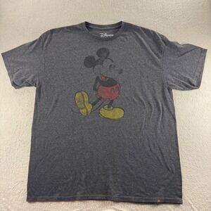 Disney Mickey Mouse Gray Graphic T-Shirt XL Adult Retro Cartoon Character Casual